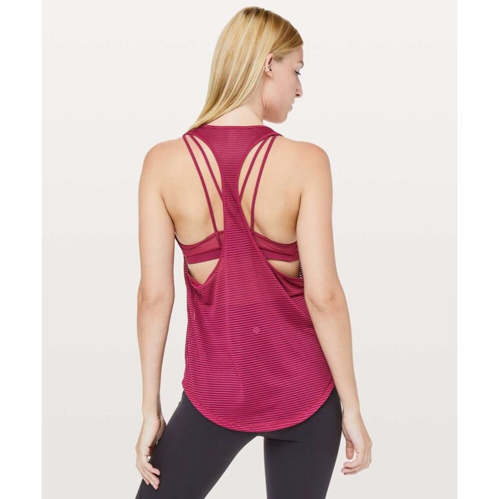 Lululemon Fully Flexed 2-in-1 Tank Top Sz 6 Star Ruby Strappy Bra Mesh Overlay